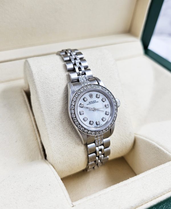 Ladies Rolex 26mm Rolex Oyster Perpetual with Diamond Dial, Bezel & Bracelet - Image 4