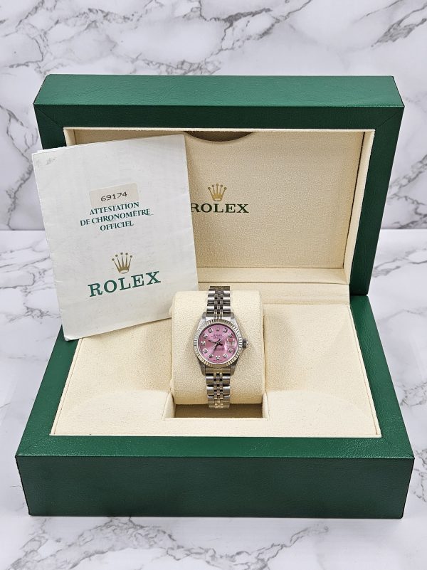 Rolex Datejust 26mm in Steel & White Gold with PINK Diamond Dial - Box & Papers - Image 6