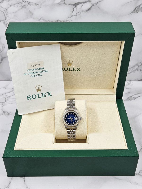 Ladies Rolex Datejust in Steel & White Gold - Factory Blue Vignette Dial – B+P. - Image 6
