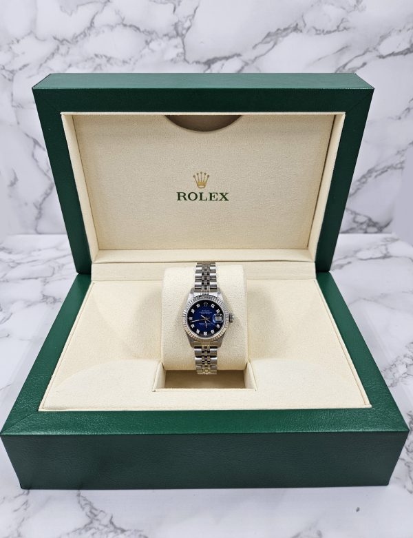 Ladies Rolex Datejust 26mm in Steel & Gold - Factory Blue Diamond Dial – B+P - Image 6