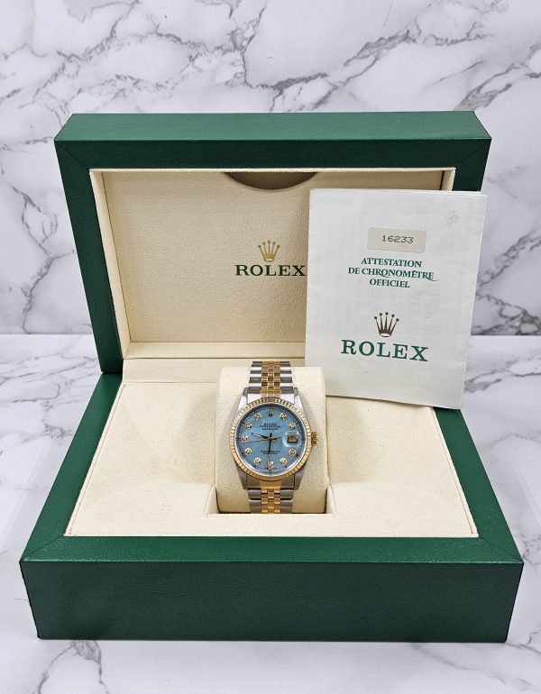 Gents Steel & Gold Rolex Datejust Blue MOP Diamond Dial with Box & Papers. - Image 7
