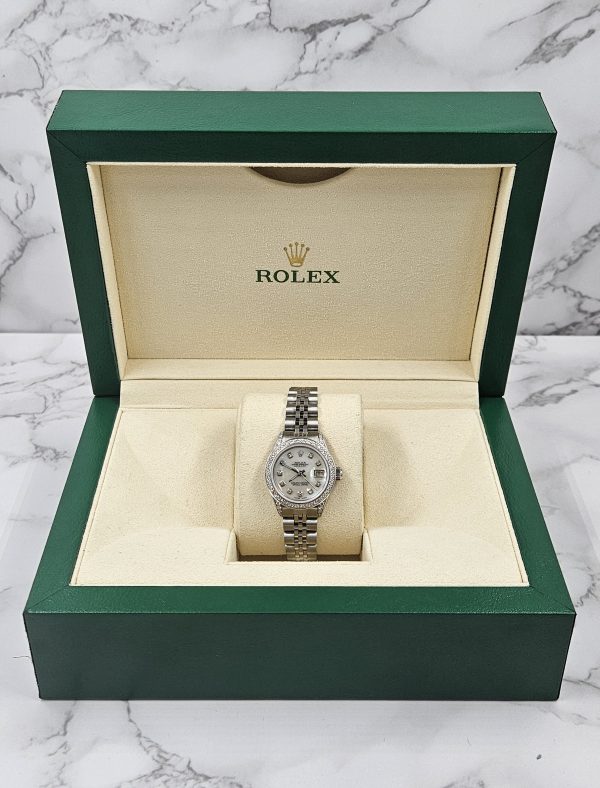 Ladies 26mm Datejust with Mother of Pearl Diamond Dial, Bezel and Shoulders – Rolex Box - Image 6