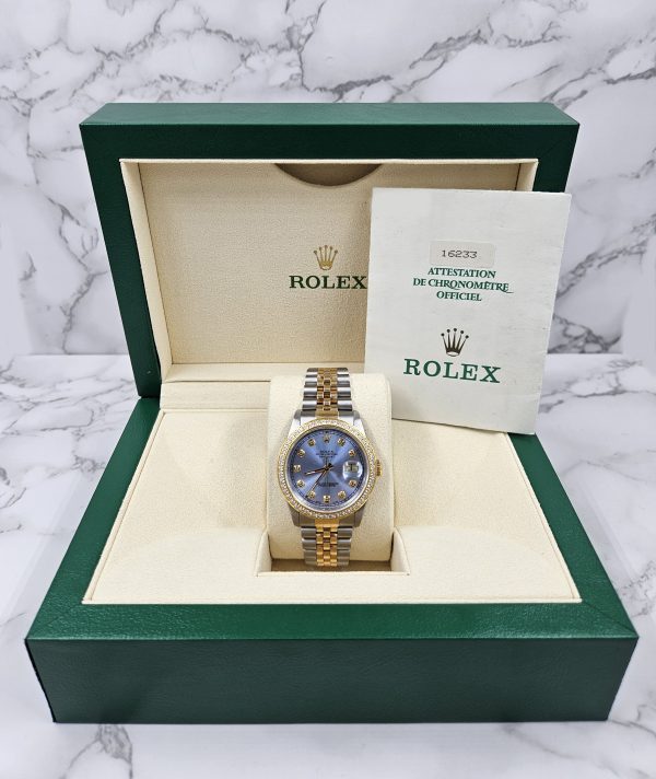 Stunning Mens Rolex Datejust - Sky Blue Diamond Dial & Bezel - Box / Papers. - Image 7