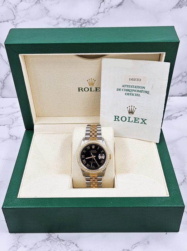 Gents Rolex Datejust 36 with Black Roman Numeral Dial / Diamond Bezel - Box & Papers. - Image 7