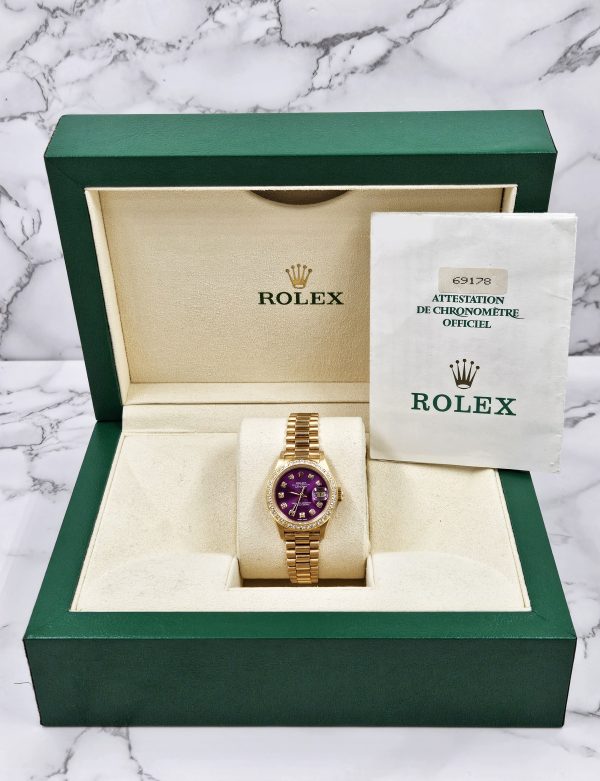 Rolex Datejust 26mm in Solid 18k Gold with 'Grape' Diamond Dial - Box & Papers. - Image 7