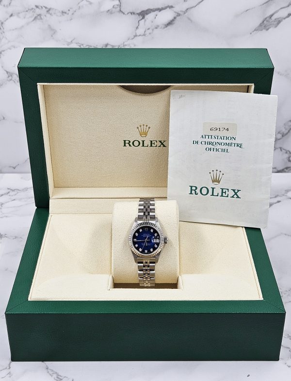 Ladies Rolex Datejust in Steel & White Gold - Factory Blue Vignette Dial – B+P. - Image 7