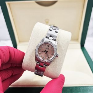 Pink Diamond Dial & Diamond Bezel Ladies Rolex Oyster Perpetual