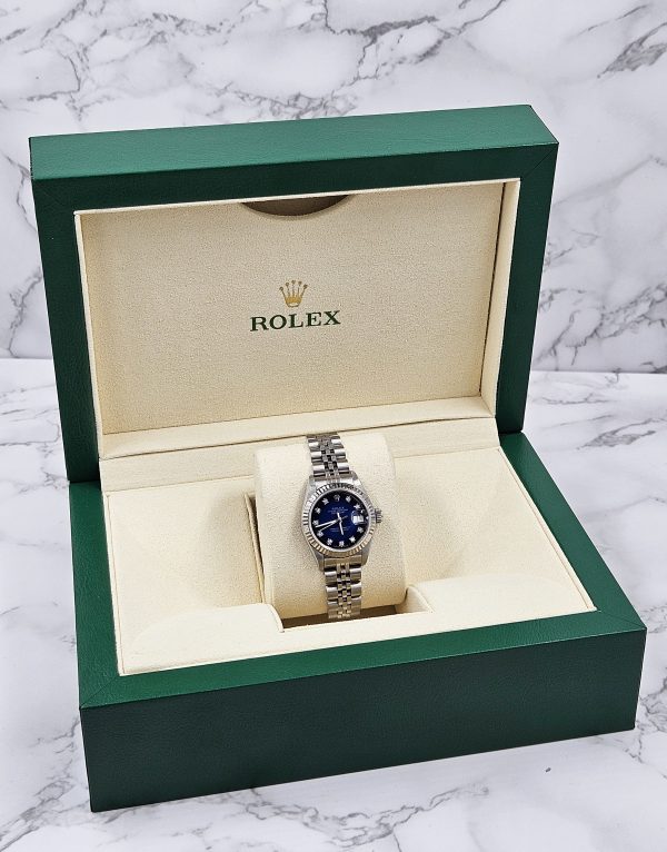 Ladies Rolex Datejust 26mm in Steel & Gold - Factory Blue Diamond Dial – B+P - Image 7