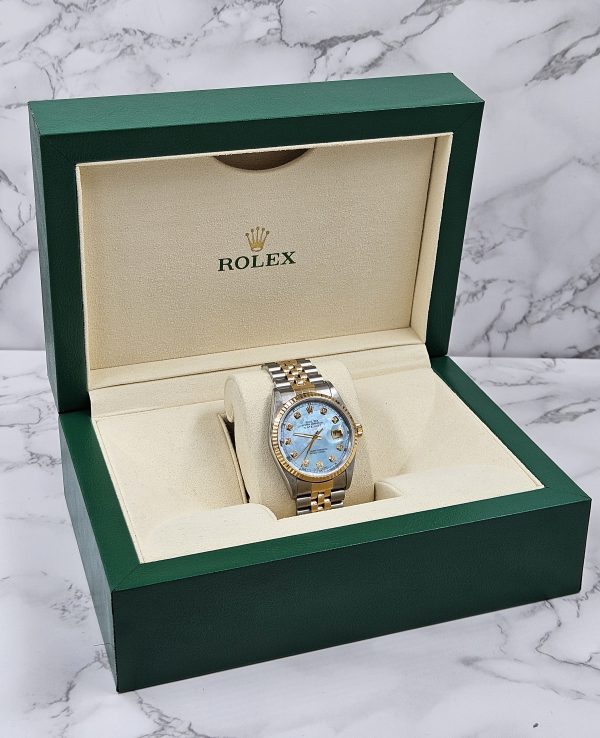 Gents Steel & Gold Rolex Datejust Blue MOP Diamond Dial with Box & Papers. - Image 8