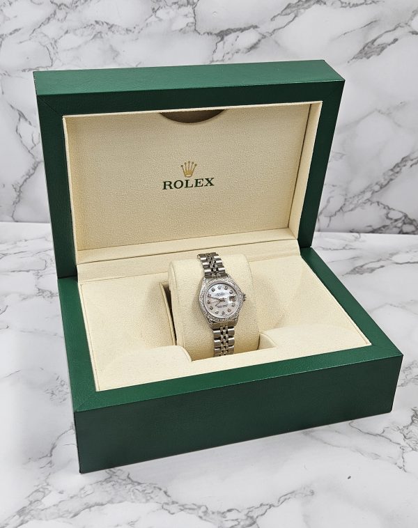 Ladies 26mm Datejust with Mother of Pearl Diamond Dial, Bezel and Shoulders – Rolex Box - Image 7