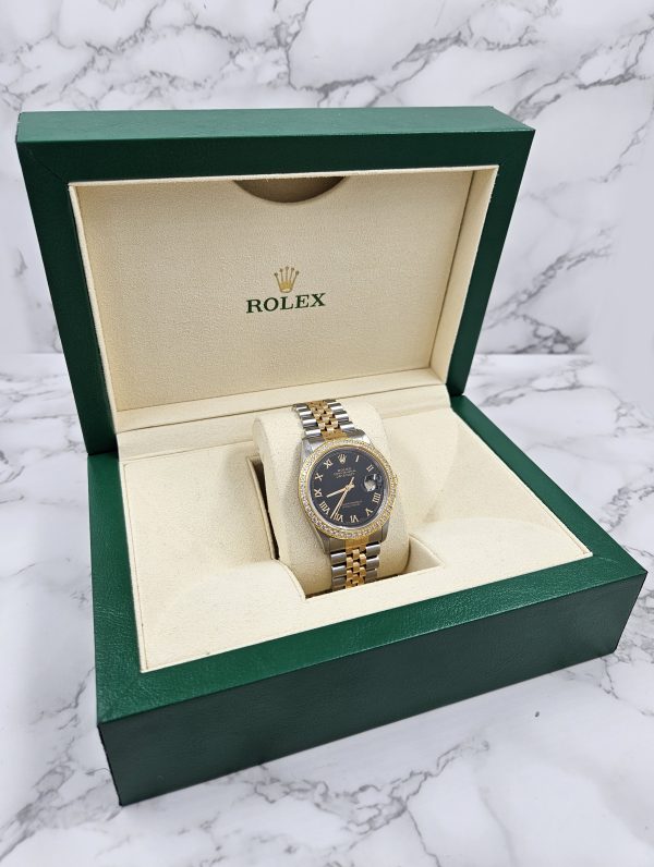 Gents Rolex Datejust 36 with Black Roman Numeral Dial / Diamond Bezel - Box & Papers. - Image 8