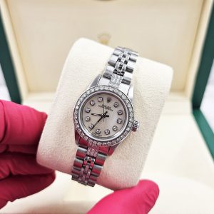 Ladies Rolex 26mm Rolex Oyster Perpetual with Diamond Dial, Bezel & Bracelet