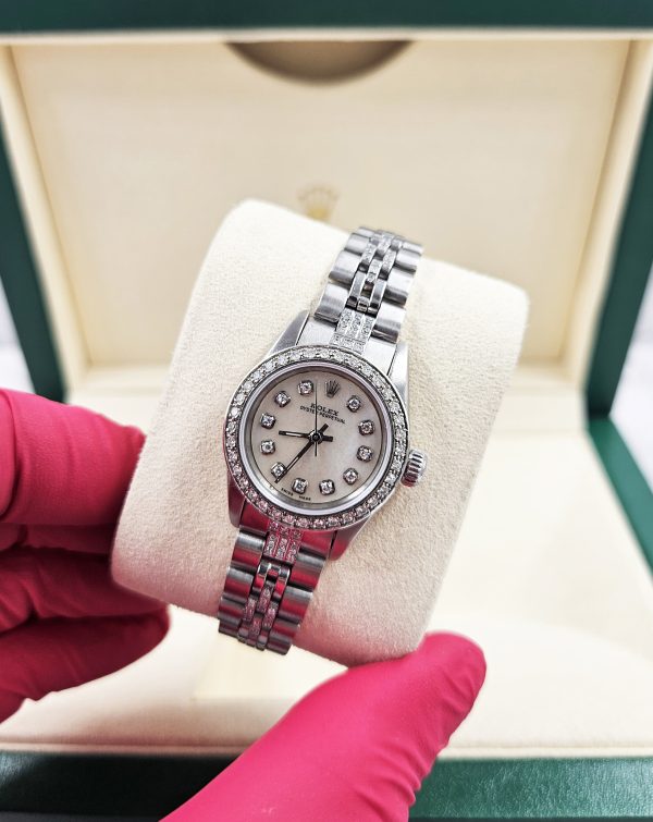 Ladies Rolex 26mm Rolex Oyster Perpetual with Diamond Dial, Bezel & Bracelet