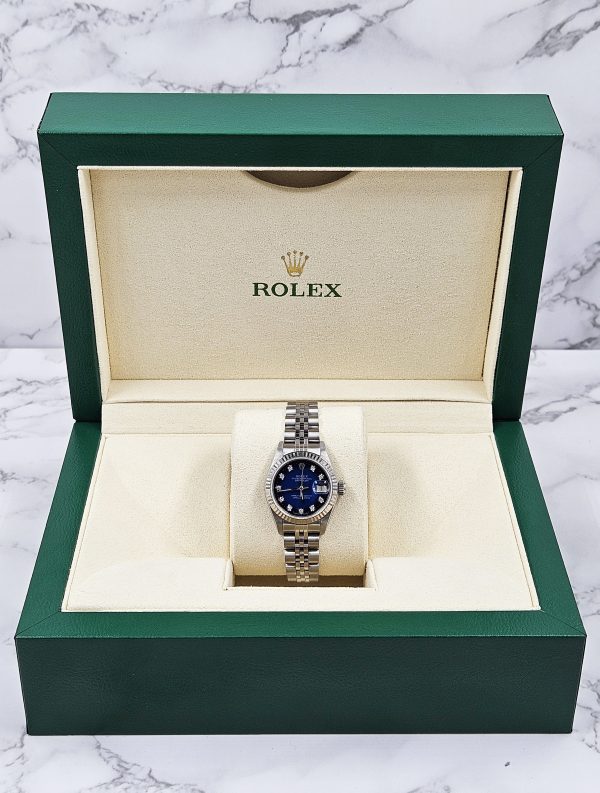 Ladies Rolex Datejust in Steel & White Gold - Factory Blue Vignette Dial – B+P. - Image 8