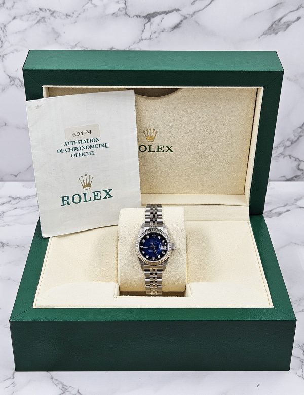 Ladies Rolex Datejust 26mm in Steel & Gold - Factory Blue Diamond Dial – B+P - Image 8