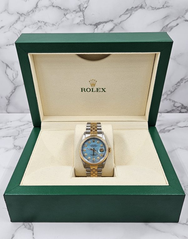 Gents Steel & Gold Rolex Datejust Blue MOP Diamond Dial with Box & Papers. - Image 9
