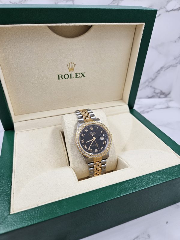 Gents Rolex Datejust 36 with Black Roman Numeral Dial / Diamond Bezel - Box & Papers. - Image 9