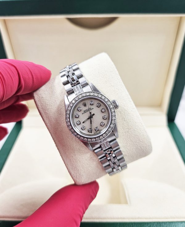 Ladies Rolex 26mm Rolex Oyster Perpetual with Diamond Dial, Bezel & Bracelet - Image 7