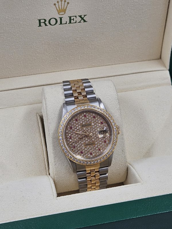 Gents Steel & Gold Rolex Datejust with Pave Ruby Dial & Diamond / Ruby Bezel. - Image 9
