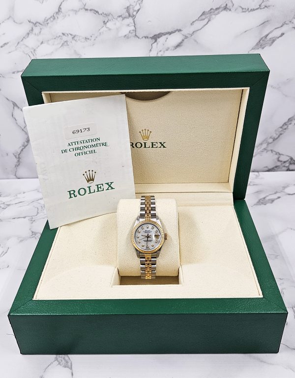26mm Ladies Rolex Datejust with White Mother of Pearl Diamond Dial Box & Papers - Image 6
