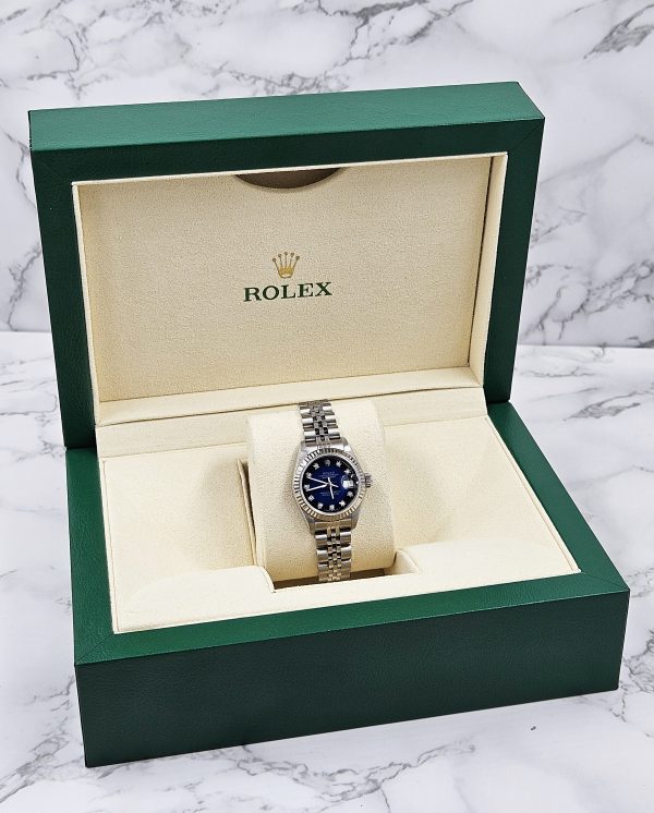 Ladies Rolex Datejust in Steel & White Gold - Factory Blue Vignette Dial – B+P. - Image 9