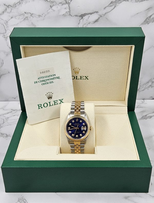 Gents Steel & Gold Rolex Datejust 16233 Submariner Blue Diamond Dial - Box & Papers! - Image 11