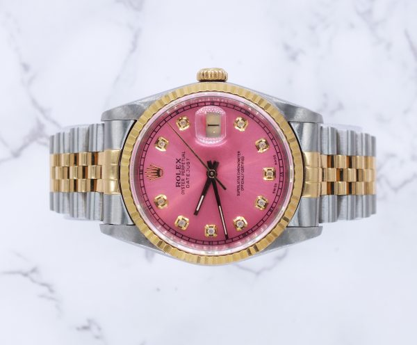 Men's Steel & 18ct Gold Rolex Datejust with 'Cherry Pink' Dial - Box and Papers. - Image 2
