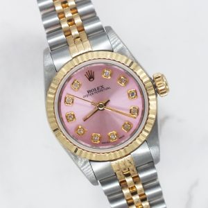 Ladies 26mm Steel & Gold Rolex Oyster Perpetual with PINK Diamond Dial - Boxed