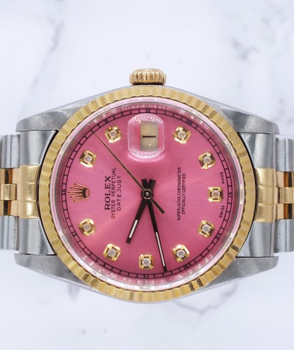 Men's Steel & 18ct Gold Rolex Datejust with 'Cherry Pink' Dial - Box and Papers. - Image 3