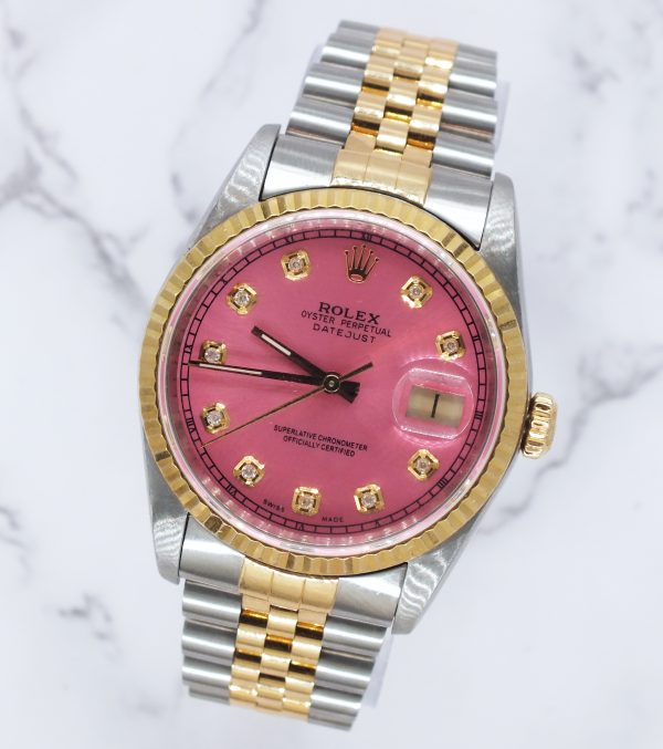 Men's Steel & 18ct Gold Rolex Datejust with 'Cherry Pink' Dial - Box and Papers. - Image 4