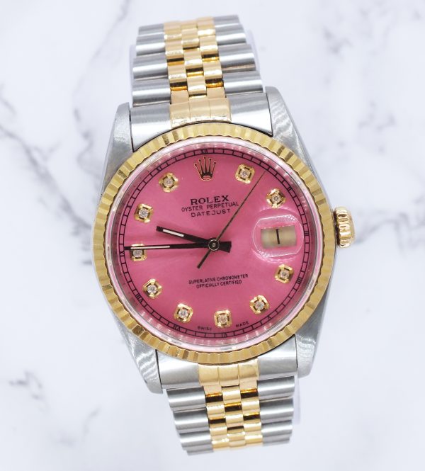 Men's Steel & 18ct Gold Rolex Datejust with 'Cherry Pink' Dial - Box and Papers. - Image 5
