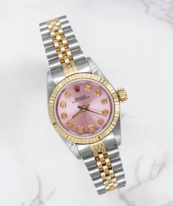 Ladies 26mm Steel & Gold Rolex Oyster Perpetual with PINK Diamond Dial - Boxed - Image 4