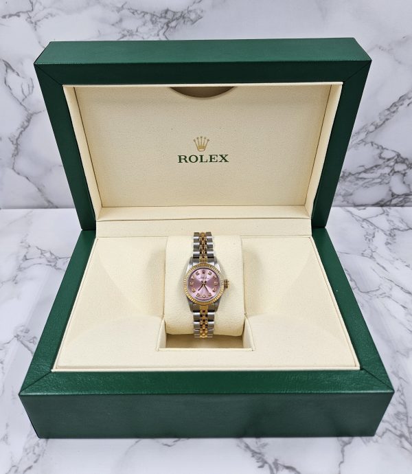 Ladies 26mm Steel & Gold Rolex Oyster Perpetual with PINK Diamond Dial - Boxed - Image 7