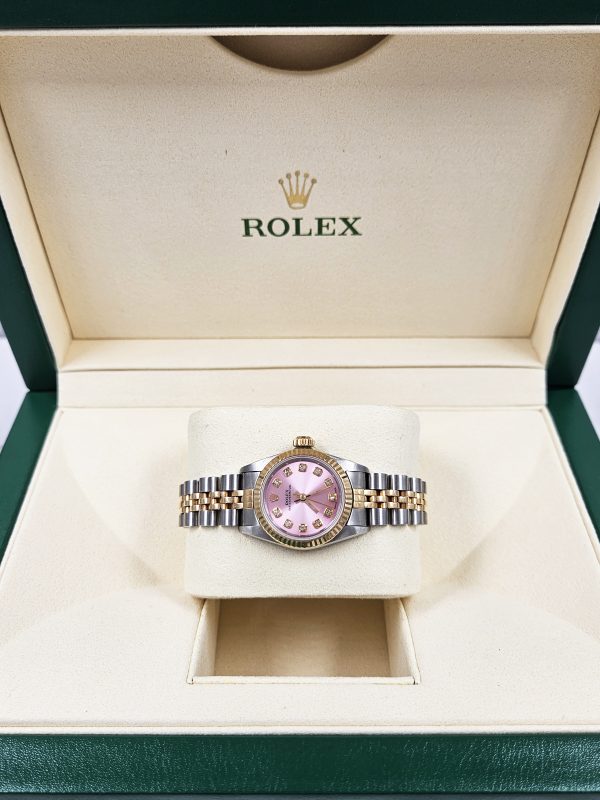 Ladies 26mm Steel & Gold Rolex Oyster Perpetual with PINK Diamond Dial - Boxed - Image 8