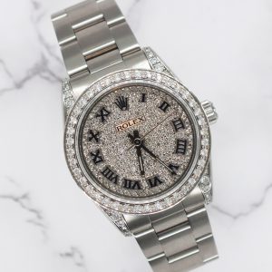 31mm Rolex Oyster Perpetual with Pave Diamond Dial, Bezel and Shoulders