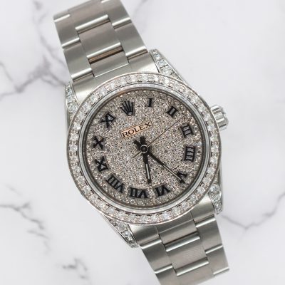 31mm Rolex Oyster Perpetual with Pave Diamond Dial, Bezel and Shoulders