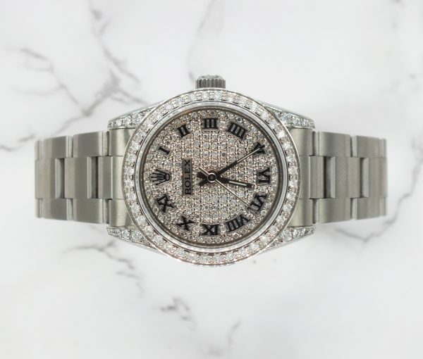 31mm Rolex Oyster Perpetual with Pave Diamond Dial, Bezel and Shoulders - Image 2