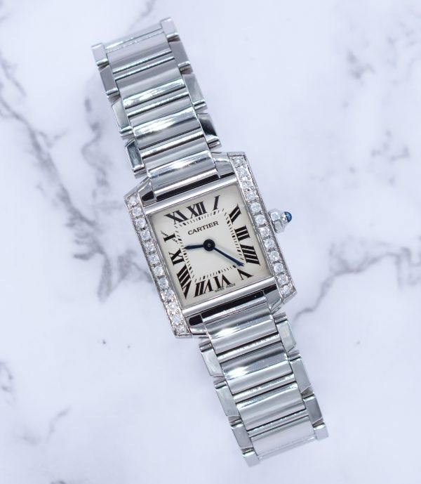 Ladies Cartier Tank Francaise (Ladies) with VVS Diamond Bezel - Boxed.