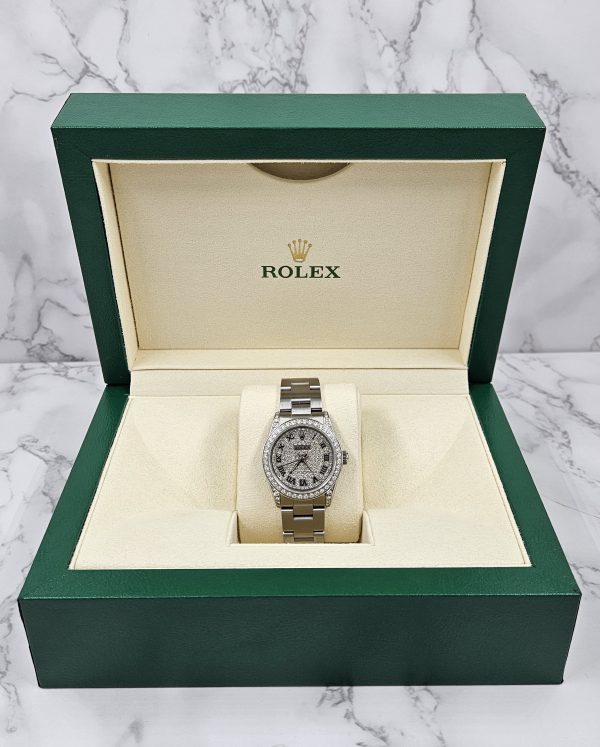31mm Rolex Oyster Perpetual with Pave Diamond Dial, Bezel and Shoulders - Image 6