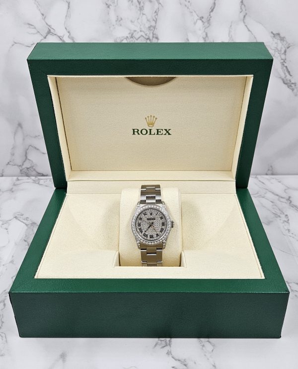 31mm Rolex Oyster Perpetual with Pave Diamond Dial, Bezel and Shoulders - Image 7