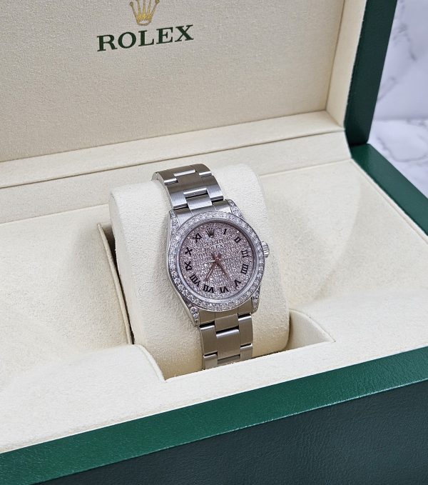31mm Rolex Oyster Perpetual with Pave Diamond Dial, Bezel and Shoulders - Image 8