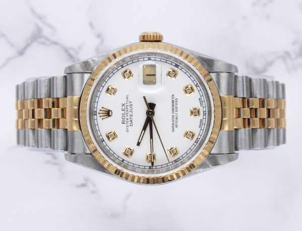 Mens Steel & Gold Rolex Datejust with White Diamond Dial - Box & Papers. - Image 2