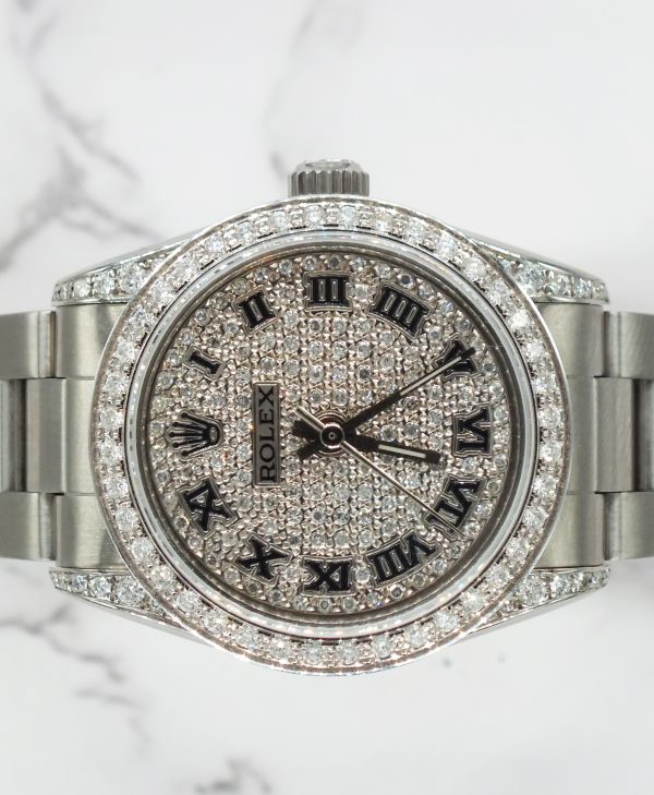 31mm Rolex Oyster Perpetual with Pave Diamond Dial, Bezel and Shoulders - Image 3