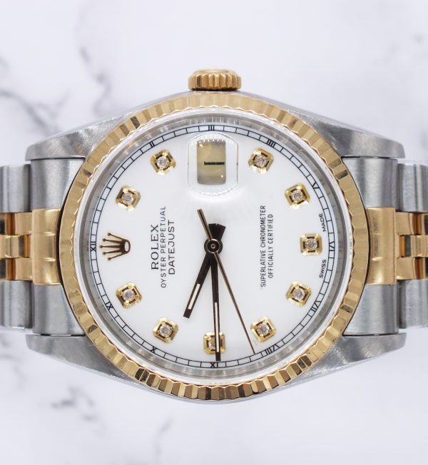 Mens Steel & Gold Rolex Datejust with White Diamond Dial - Box & Papers. - Image 3