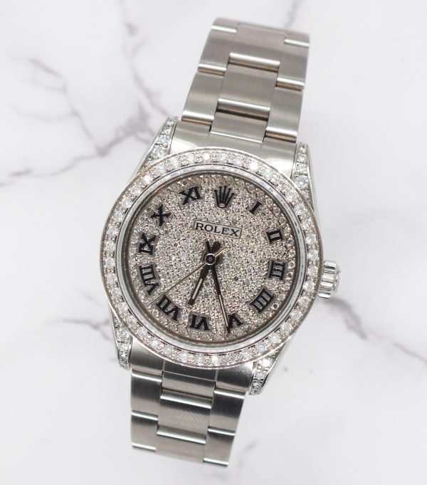 31mm Rolex Oyster Perpetual with Pave Diamond Dial, Bezel and Shoulders - Image 4