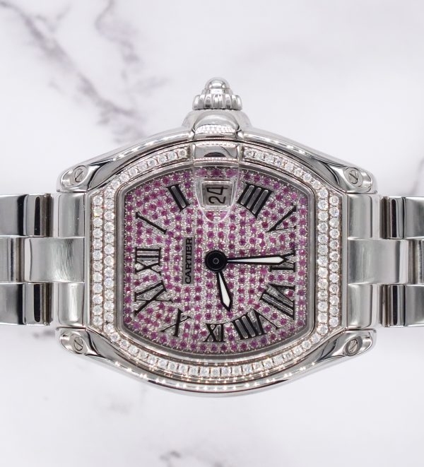 Ladies Cartier Roadster with Pave Pink Diamond Dial VVS Diamond Bezel – Cartier Box. - Image 3