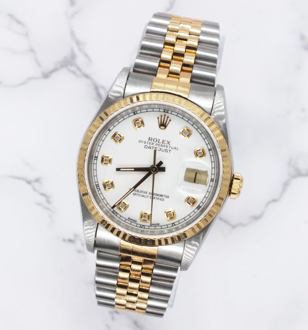 Mens Steel & Gold Rolex Datejust with White Diamond Dial - Box & Papers. - Image 4