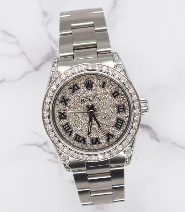 31mm Rolex Oyster Perpetual with Pave Diamond Dial, Bezel and Shoulders - Image 5