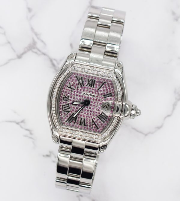 Ladies Cartier Roadster with Pave Pink Diamond Dial VVS Diamond Bezel – Cartier Box. - Image 4