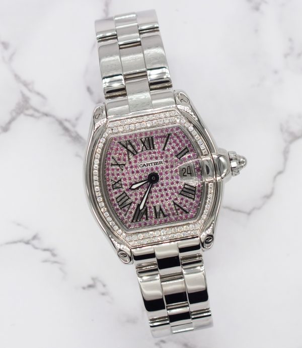 Ladies Cartier Roadster with Pave Pink Diamond Dial VVS Diamond Bezel – Cartier Box. - Image 5